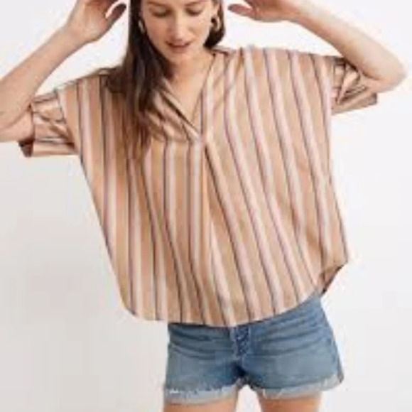 Madewell Courier Button-Back Shirt in Rainbow Stripe - Picture 1 of 6